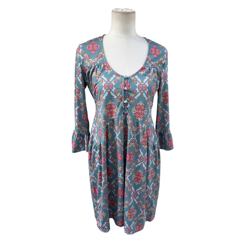 Cabana Life Manchester Babydoll Dress S Blue Pink Floral Geo UPF 50+ 351-MC22